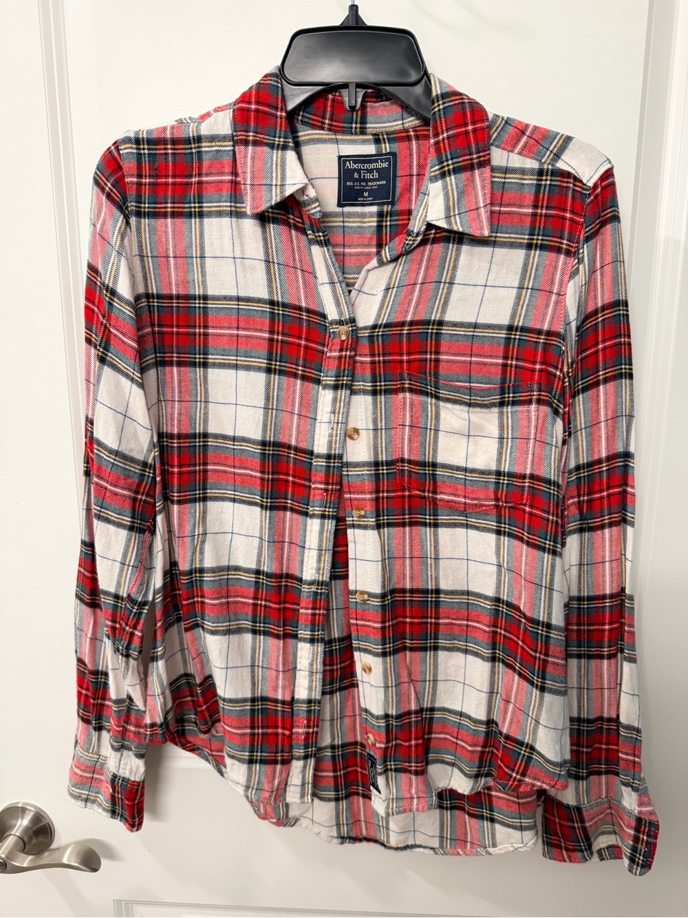 Abercrombie & Fitch Red, White and Black Plaid Button-Down Shirt